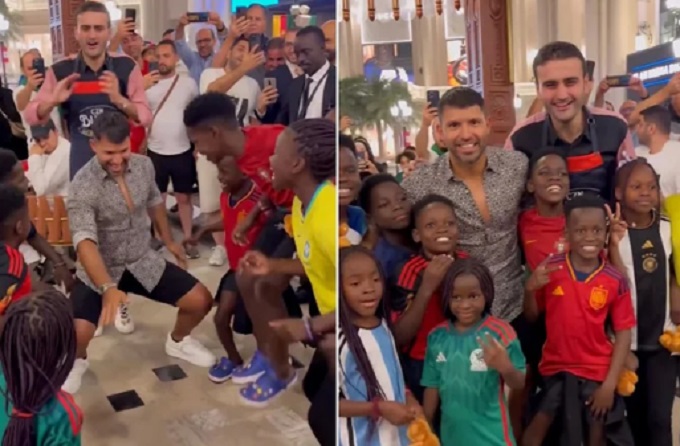 Qatar 2022: ‘Kun’ Agüero baila con grupo de niños en Doha y se hace viral