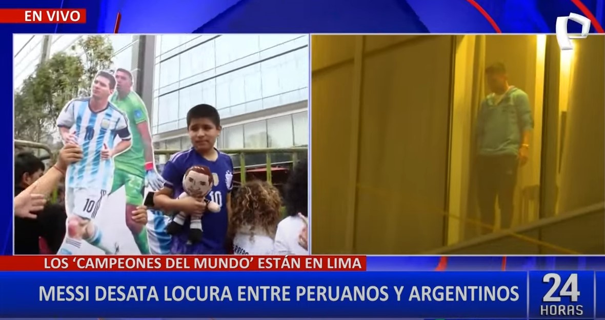 Peru vs. Argentina: Fans pack the Hilton hotel to greet Lionel Messi.