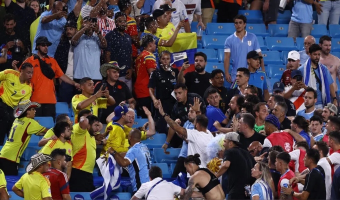 ¡Batalla campal! Futbolistas de Uruguay se pelean con hinchas colombianos tras eliminación de la Copa América