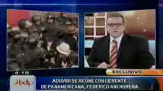 Protestas en exteriores de Panamericana TV ante inminente detención del dirigente Walter Aduviri