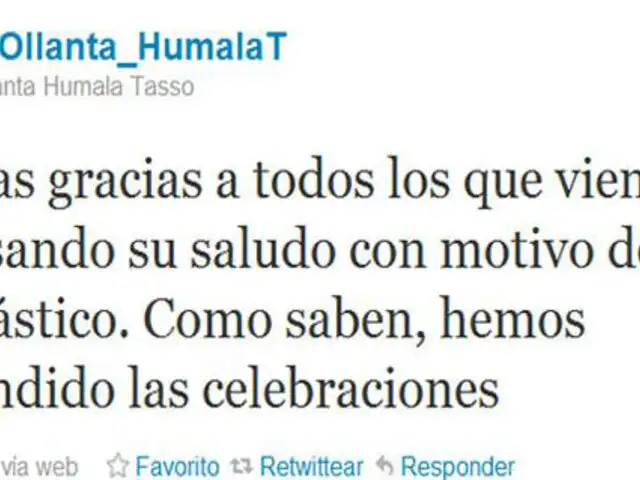Presidente electo Ollanta Humala agradeció saludos por su onomástico