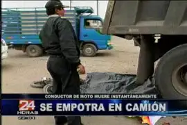 Motociclista murió al chocar con un volquete en Huachipa