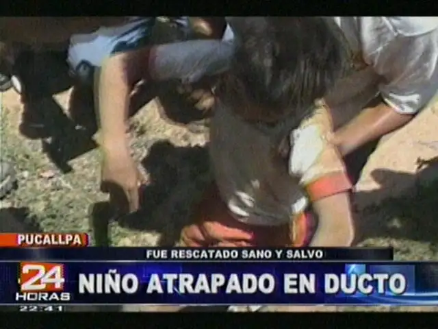 Niño es rescatado de ducto de agua en Pucallpa 