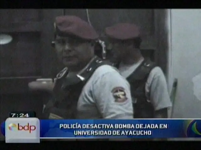 Policía logra desactivar bomba dejada en Universidad de Ayacucho