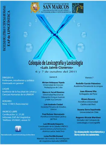 X Coloquio de Lexicología y Lexicografía Luis Jaime Cisneros