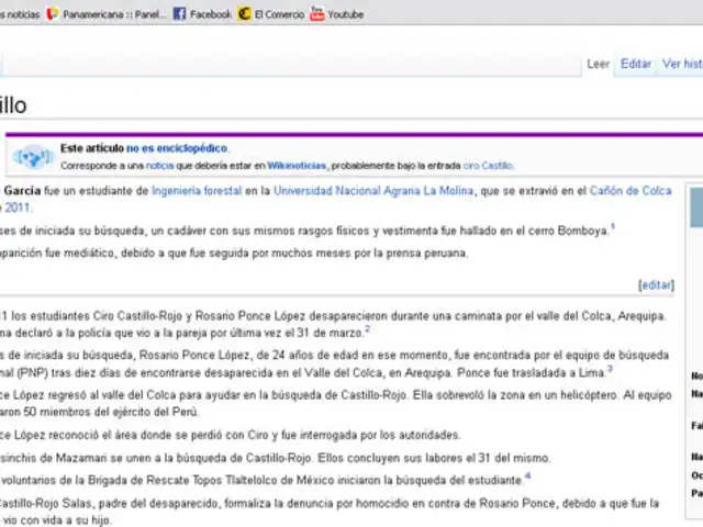 Biografía y cronología de la desaparición de Ciro Castillo ya está en Wikipedia