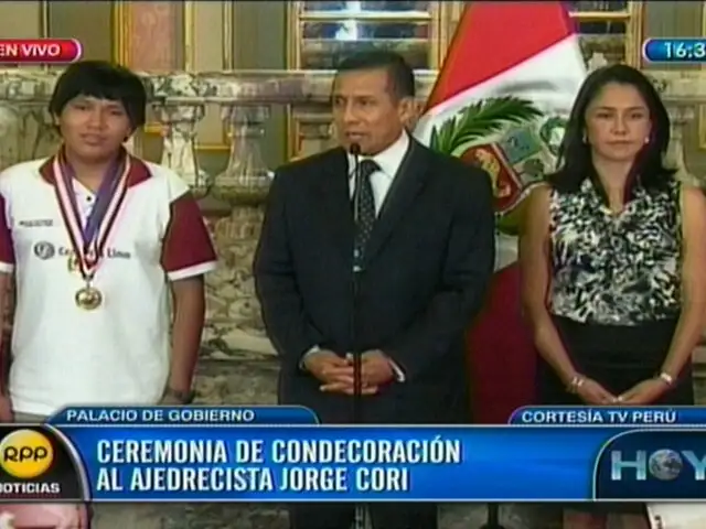 En premiación a Jorge Cori presidente Humala llama a la unión de los peruanos