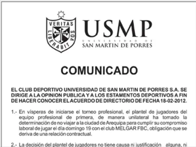 Deportivo USMP oficializa retiro y despido de todos sus jugadores