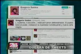 Guerra de tweets se desata entre Nadine Heredia y Gregorio Santos