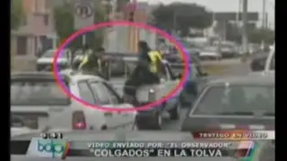 Foto denuncia: Serenos del Callao viajan colgados de la tolva de un vehículo
