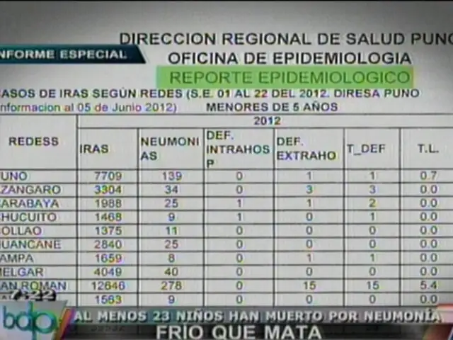 Informe especial: Al menos 23 niños han muerto por neumonía en Puno