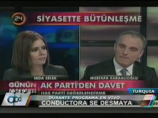 Presentadora de televisión se desmaya durante programa en vivo en Turquía