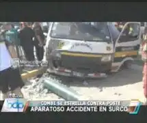 Surco: combi se estrelló contra un poste dejando dos mujeres heridas