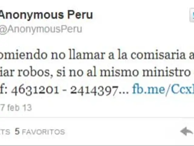 Anonymous Perú publica teléfonos privados de Ministro Pedraza