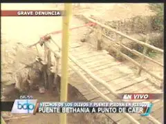 Los Olivos: puente Bethania a punto de colapsar