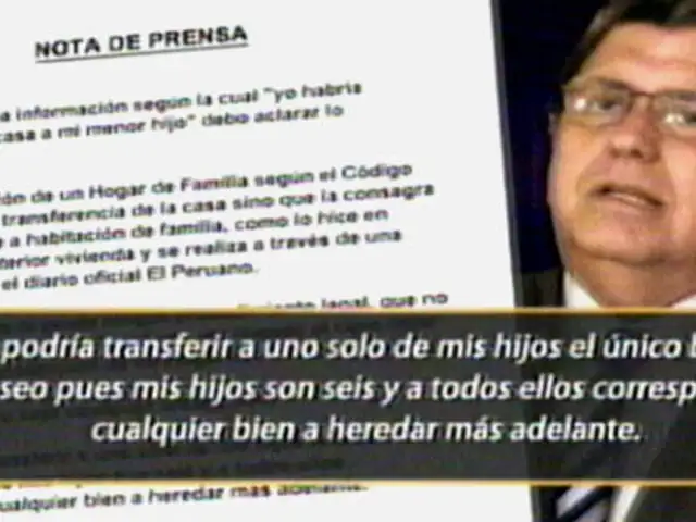 Alan García desmiente transferencia de inmueble a su hijo Federico Dantón