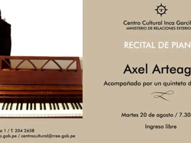 Centro Cultural Inca Garcilaso presenta recital de piano de Axel Arteaga