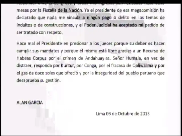 Alan García: Humala está libre gracias a Recurso de Habeas Corpus