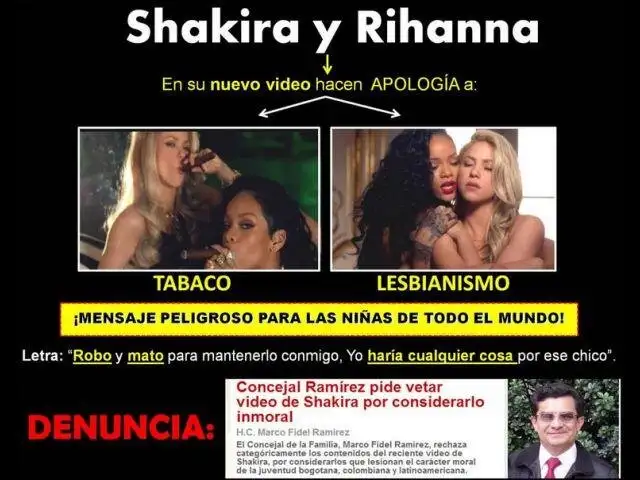 Colombia: piden prohibir videoclip de Shakira y Rihanna por incitar el lesbianismo