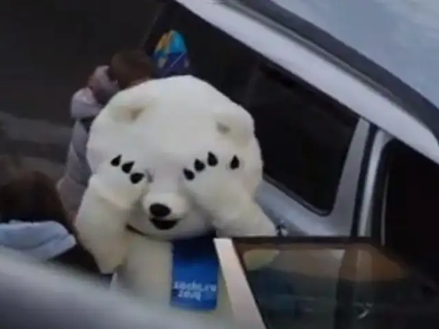 Mascota de Sochi sufrió bochornoso momento al tratar de ingresar al auto