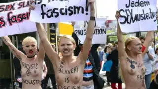 Grupo Femen protesta contra la candidatura de la derecha francesa