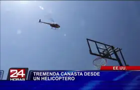 Impresionante: joven anotó canasta de baloncesto desde un helicóptero
