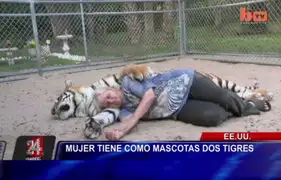 Mujer convive con dos tigres de bengala y los trata como si fueran gatitos
