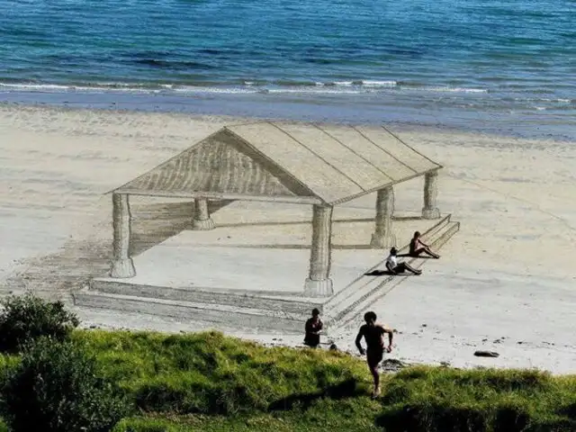 FOTOS: dibujos 3D sobre la arena que confundirán tu percepción visual