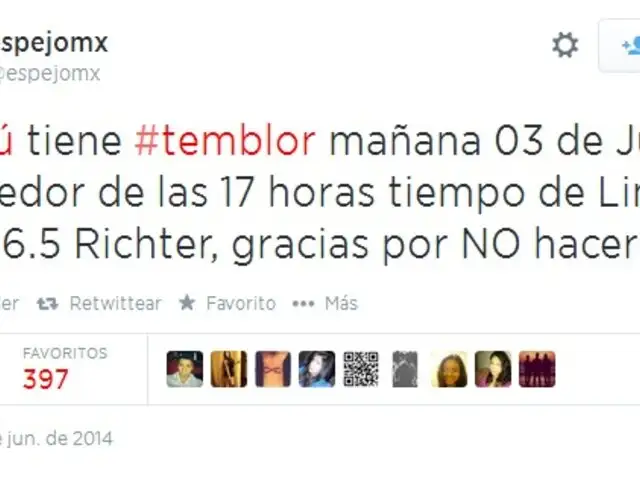 Sismo en Lima: ¿cuenta de Twitter predijo temblor de este martes?