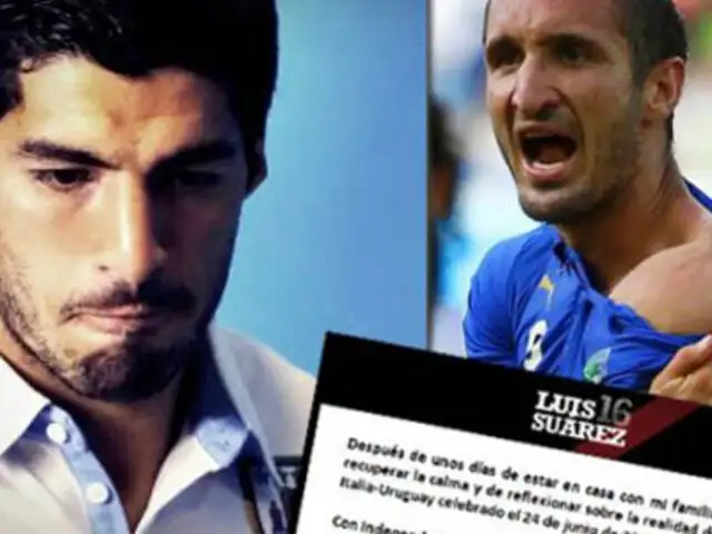 Luis Suárez arrepentido pide disculpas por mordisco a Giorgio Chiellini