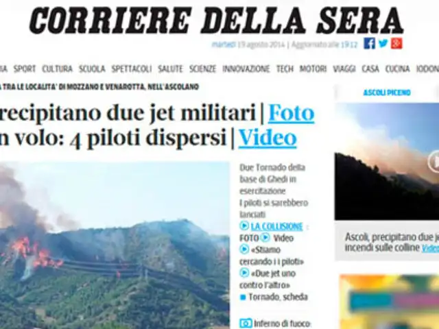 Italia: dos aviones de la fuerza aérea chocan durante entrenamiento