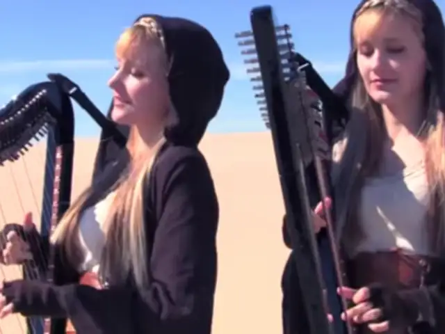 VIDEO: gemelas rubias enloquecen Internet con versión en arpa de Star Wars