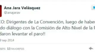 Ana Jara a través de Twitter: "Dirigentes de La Convención acordaron levantar el paro"