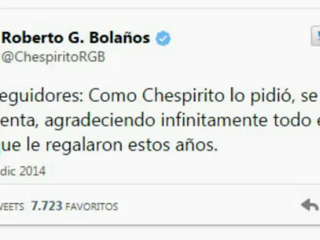 Chespirito también dirá adiós a las redes: anuncian cierre de su cuenta en Twitter