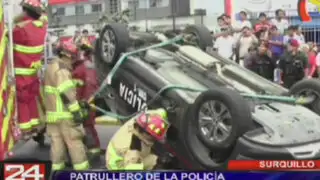 Patrullero de la Policía sufre aparatoso accidente en Surquillo