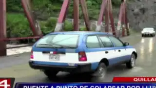 Quillabamba: puente a punto de colapsar por lluvias