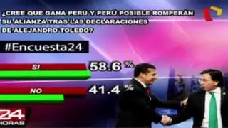 Encuesta 24: 58.6% cree que Gana Perú y Perú Posible romperán alianza política