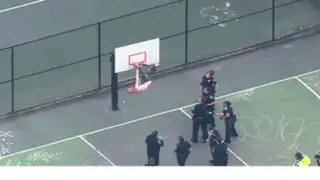 VIDEO : intenta huir de la policía y queda atrapado en un aro de básquet