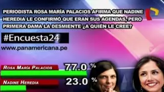 Encuesta 24: 77% cree que Nadine Heredia confirmó autoría de agendas a Rosa María Palacios