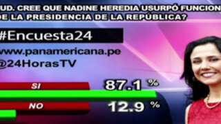 Encuesta 24: 87.1% cree que Nadine Heredia usurpó funciones presidenciales