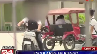Iquitos: escolares van en moto a estudiar y pagan un sol al colegio por estacionamiento