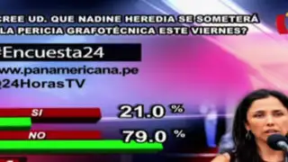 Encuesta 24: 79% cree que Nadine Heredia no se someterá a pericia grafotécnica