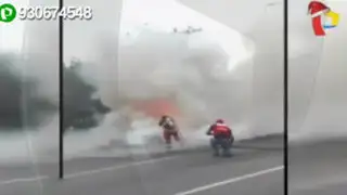 Panamericana Sur: incendio de auto provocó gran congestión vehicular