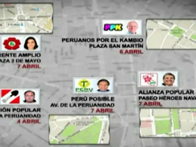 Cuatro agrupaciones políticas coincidirán en cierres de campaña en Lima
