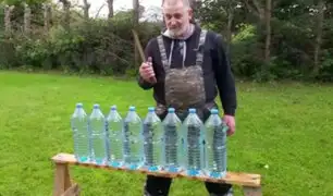 YouTube: Aterrador cuchillo corta ocho botellas de agua en menos de un segundo [VIDEO]
