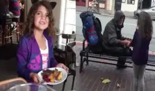 VIDEO: noble gesto de pequeña que decidió compartir su comida con indigente
