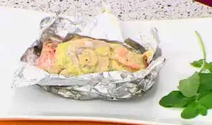 Prepara fácil y rápido una exquisita Trucha con langostinos en Papillote