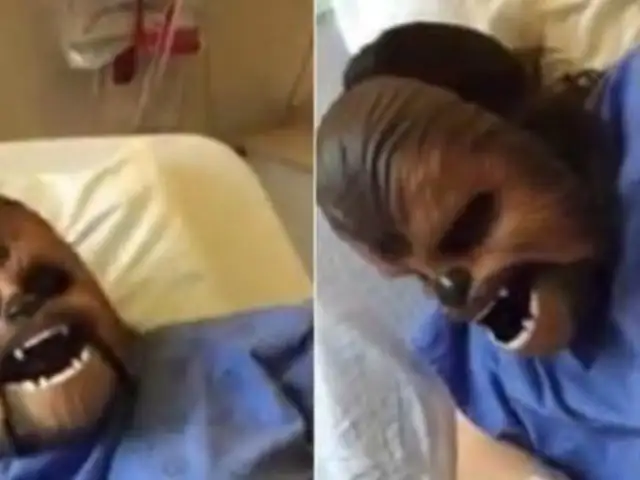 Hilarante video de la mujer que usó máscara de Chewbacca en su labor de parto