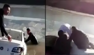 China: dramático rescate de mujer atrapada en lago congelado