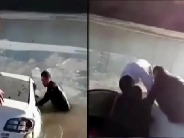 China: dramático rescate de mujer atrapada en lago congelado